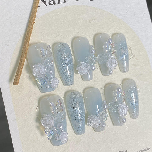 Blue Ombre 3D Rose Butterfly