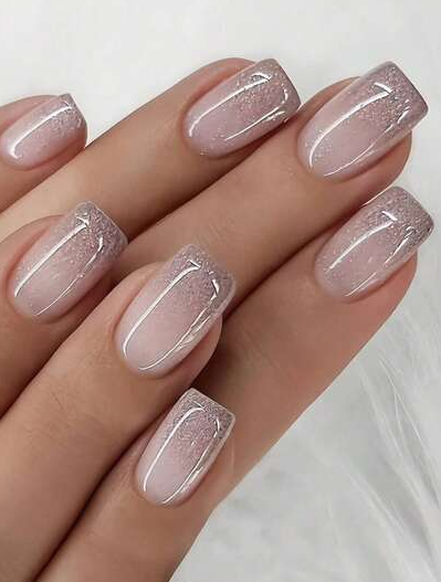 Silver Glitter French Tip