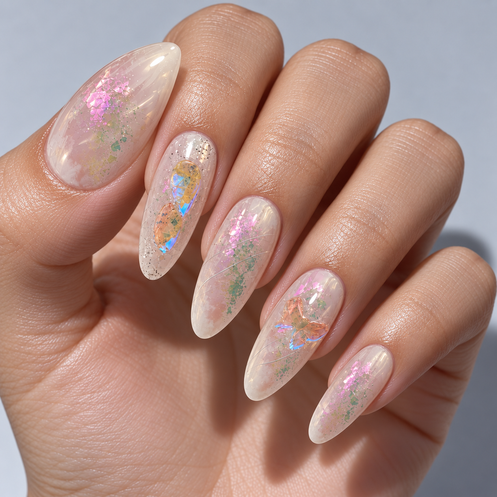 Sheer Pink Iridescent Press On Nail