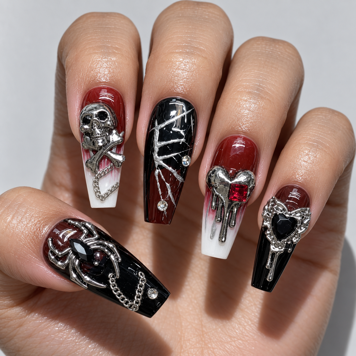 Gothic Spider Skull Press-On Nails