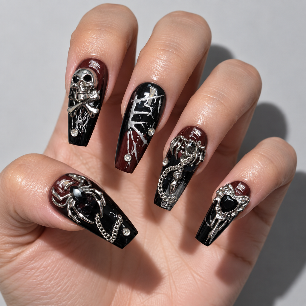 Gothic Spider Skull Press-On Nails