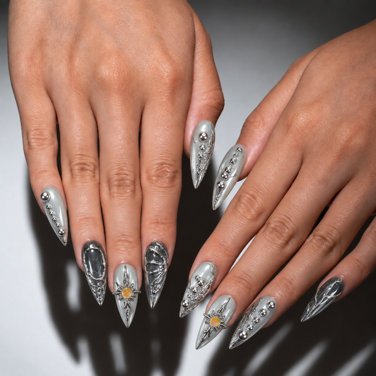 Silver Chrome Gothic presson nails