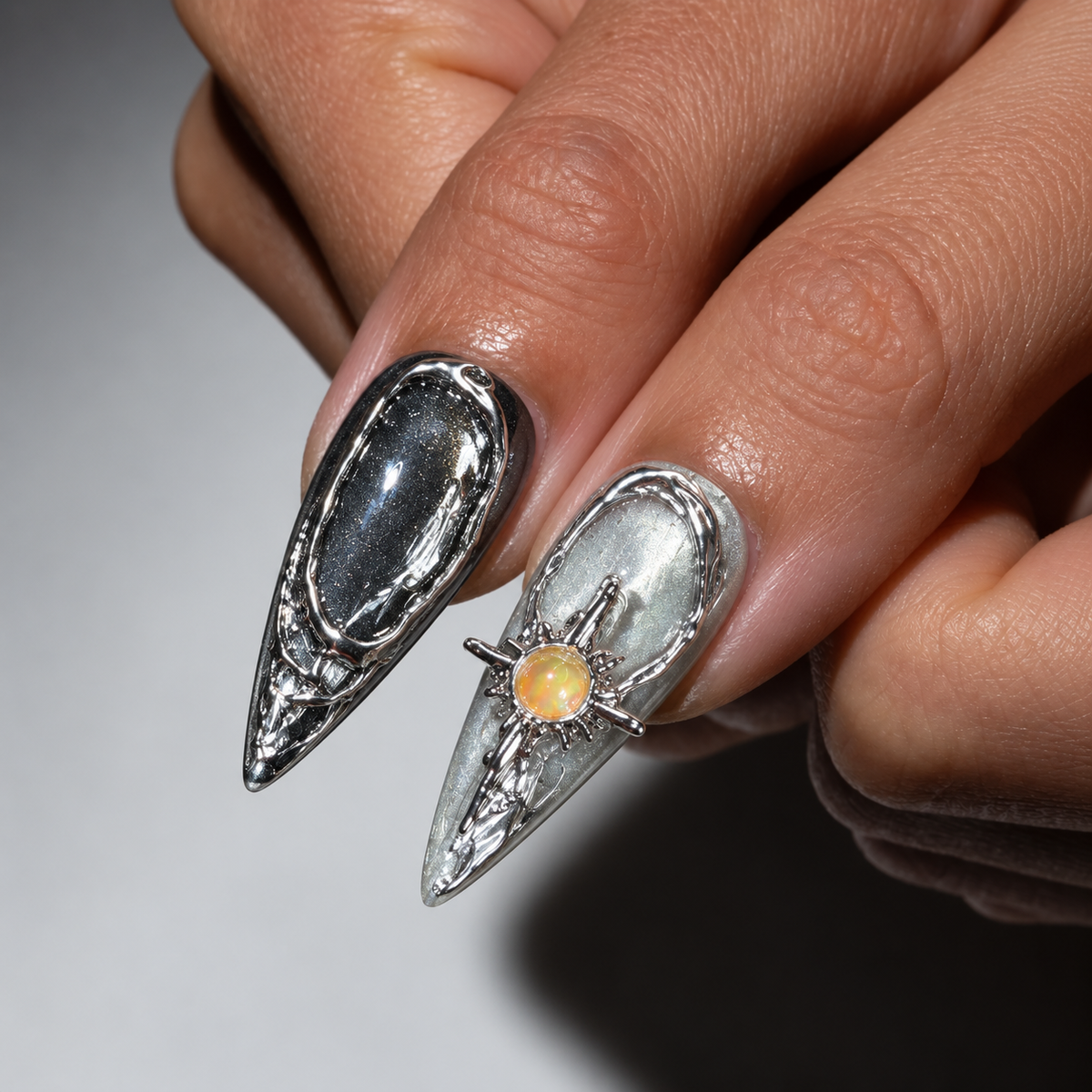 Silver Chrome Gothic presson nails